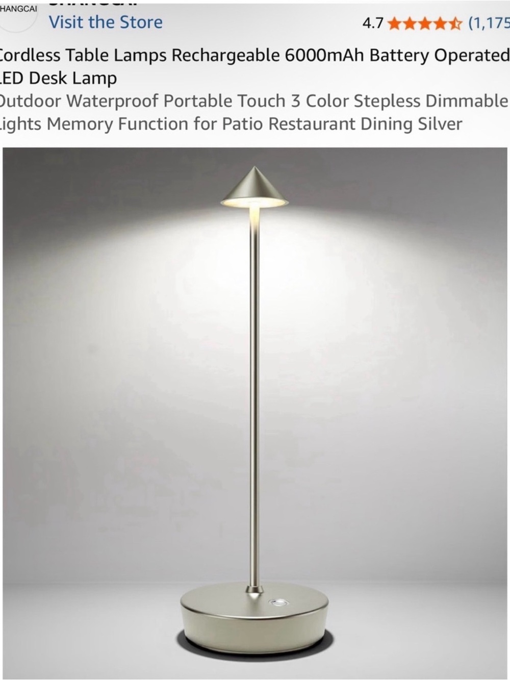 Rechargeable Silver LED Table Lamp - Minimalist Home Dining Lighting